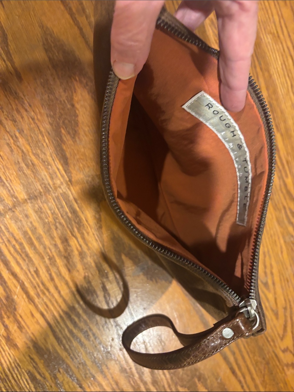 Rough & Tumble Brown Leather Clutch with cider lining